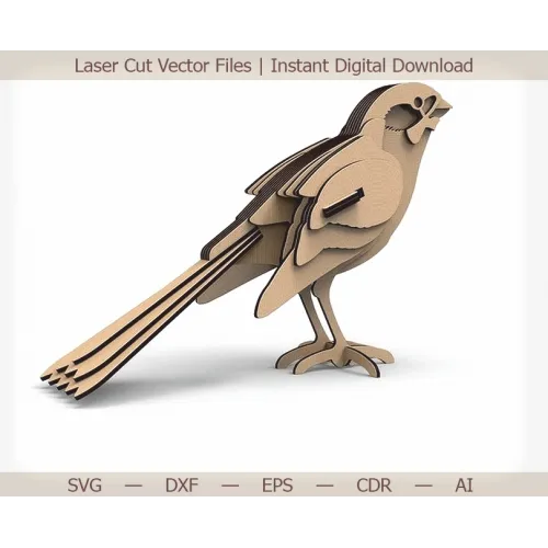 Mẫu vector cắt laser 3D hình chim sẻ