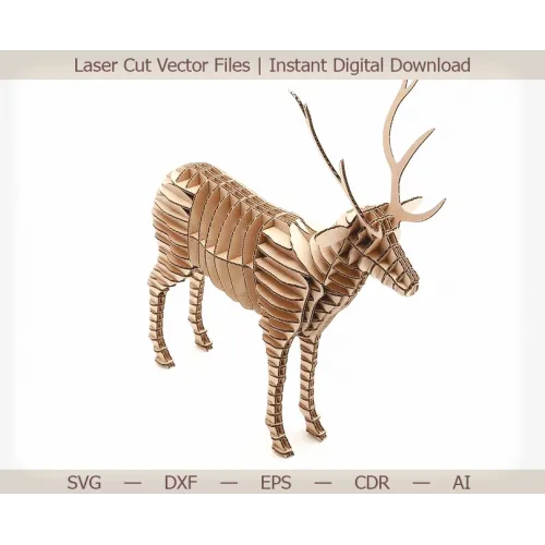 Stående hjort 3D laserskåret vektor skabelon til CNC og laser