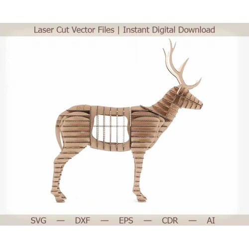 Stående hjort 3D laserskåret vektor skabelon til CNC og laser