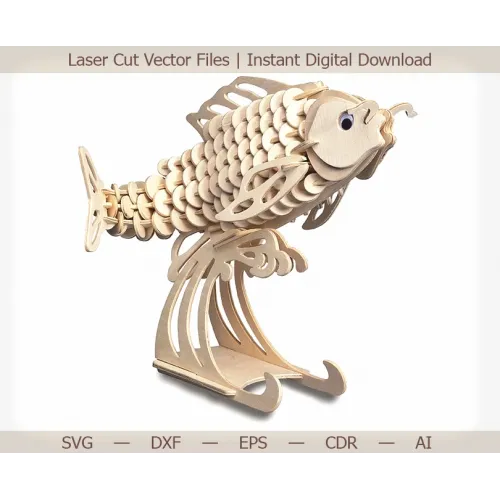 激光切割鱼形底座 — 3D 鱼形矢量素材包（SVG、DXF、EPS、AI、CDR）