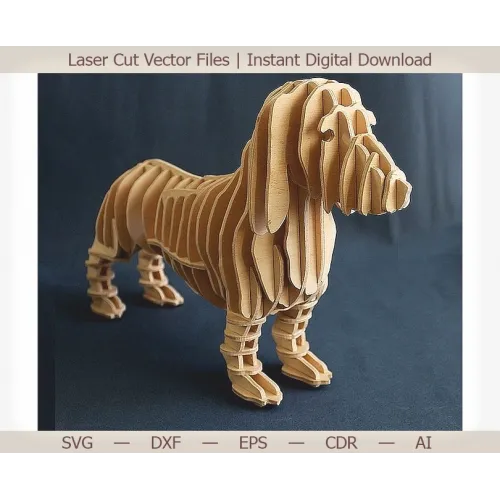  Gravhund 3D laserskåret vektorfil - Lagdelt hundeskabelon (SVG, DXF, EPS, AI, CDR)