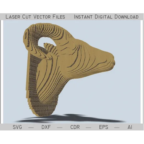  3D gelaagde schapenkop lasergesneden vectorbestand voor CNC en laser