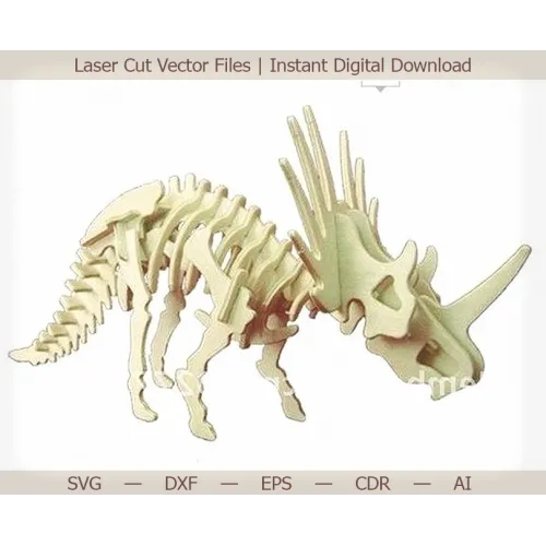  3D-vectorbestand van een Triceratops voor lasersnijden, geschikt voor CNC- en lasersnijders.