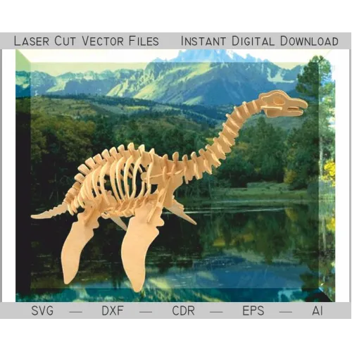  Fichiers vectoriels 3D découpés au laser d'un squelette de dinosaure plésiosaure (SVG, DXF, AI)