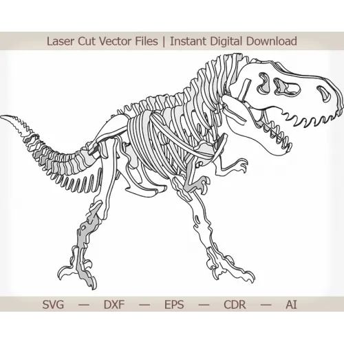  3D lasergesneden vectorbestanden van een Tyrannosaurus Rex-skelet
