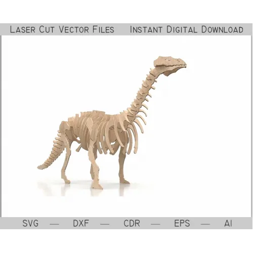 3D-vectorsjabloon van een dinosaurusskelet, lasergesneden.