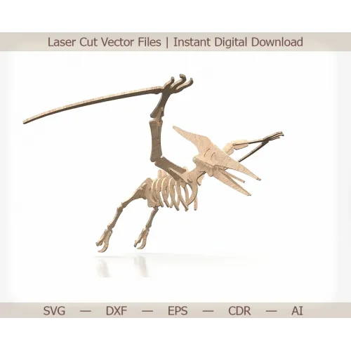  3D-vectorsjabloon van een pterodactylus-skelet, lasergesneden
