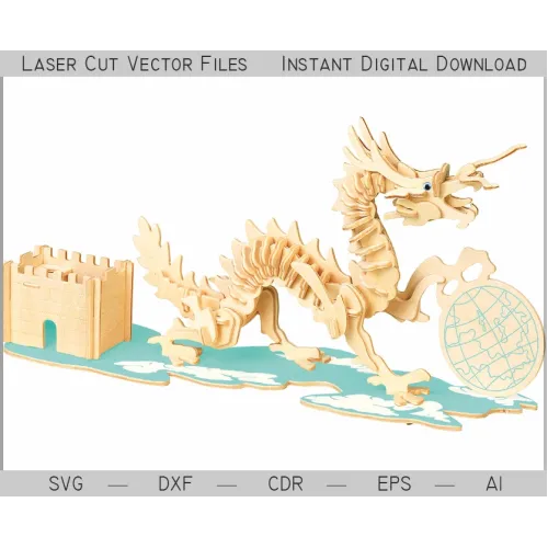  Szablon wektorowy 3D smoka wycinany laserowo (SVG DXF AI EPS CDR)