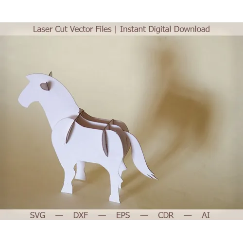  3D-hest laserskåret vektorskabelon — Øjeblikkelig SVG/DXF download