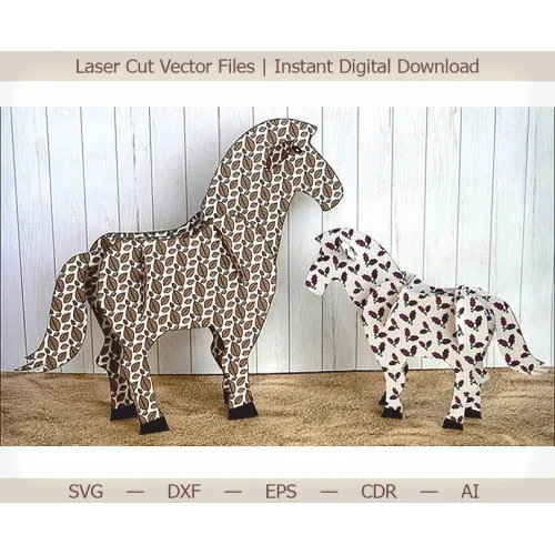  3D-hest laserskåret vektorskabelon — Øjeblikkelig SVG/DXF download