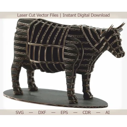 3D-skabelon til laserskåret ko — SVG DXF EPS AI CDR
