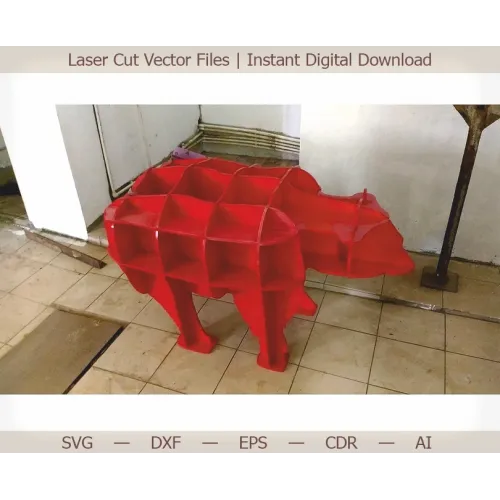  Fișier vectorial decupat cu laser în formă de raft 3D cu ursuleț