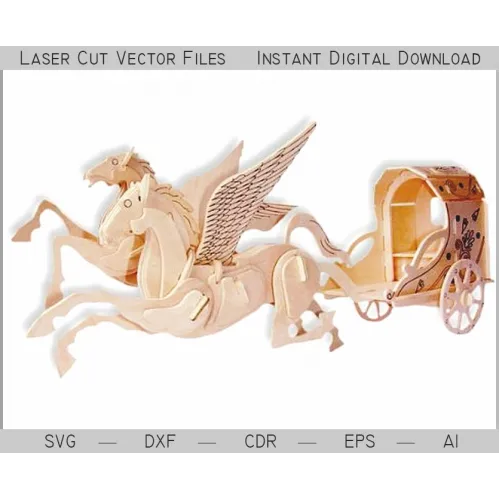  Pegasus med karet — Laserskåret vektorskabelon til 3D-træmodel