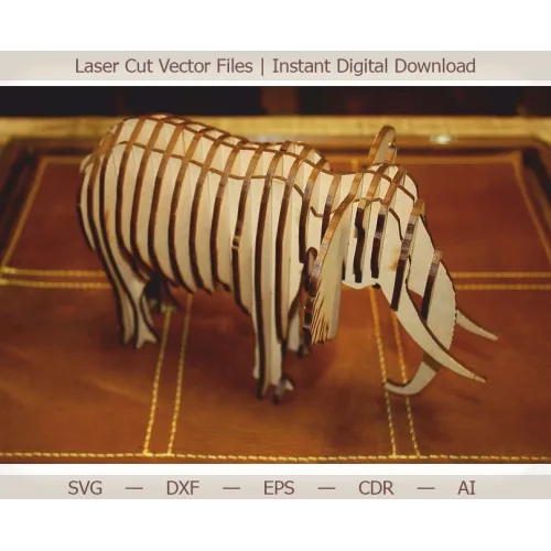  3D-vectorsjabloon van een olifant (lasergesneden) — SVG, DXF, EPS, CDR, AI
