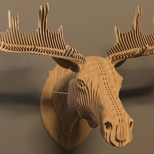  Szablon wycinany laserowo 3D z głową łosia — pliki wektorowe do obróbki CNC i laserowej