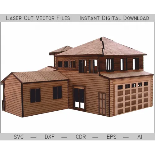 ملفات متجهة للقطع بالليزر لنموذج منزل معماري - SVG DXF EPS AI