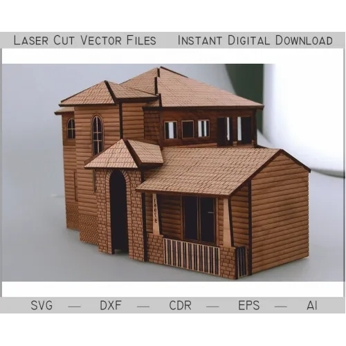  ملفات متجهة للقطع بالليزر لنموذج منزل معماري - SVG DXF EPS AI