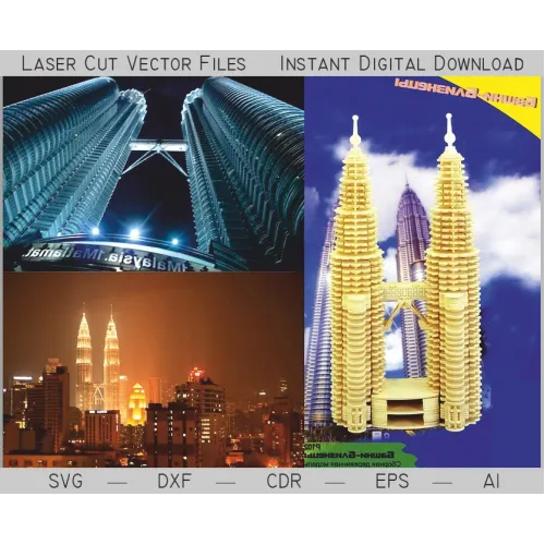  Fișier vectorial decupat cu laser Turnurile Gemene Petronas - șablon stratificat 3D