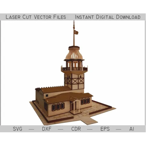  Plik wektorowy wycinany laserowo z wieżą Maiden Tower do modelu architektonicznego 3D