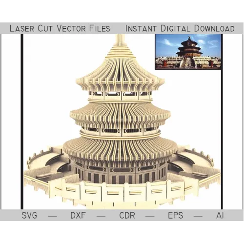  Mennyei Templom lézerrel vágott vektorfájl — 3D réteges modell (Peking)