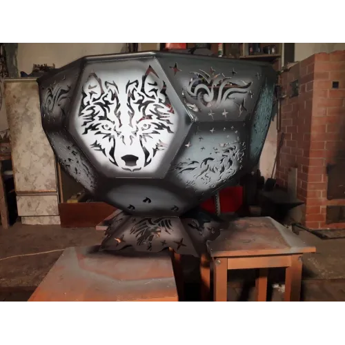  Bålskål, bålplads, vektorskabelon — Wolf Hexagon laserskåret design