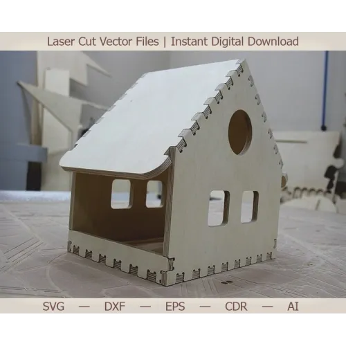  Laserskåret fuglefoderautomat vektorfil — Øjeblikkelig digital download