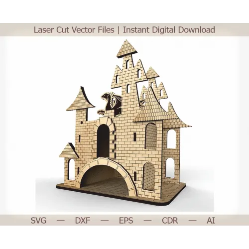  Arquivo para Corte a Laser de Casinha de Pássaros em Formato de Castelo - Faça Você Mesmo Sua Caixa de Ninho Medieval