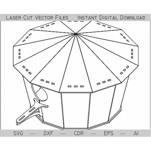 Achteckiges Vogelhaus – Laserschnitt-Vektorvorlage (SVG, DXF, AI, EPS, CDR)