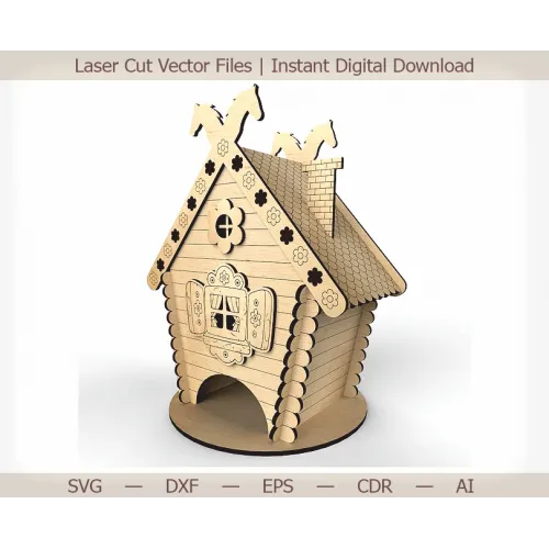  Fuglehus laserskåret vektor skabelon — Folk Cottage SVG til laserskæring