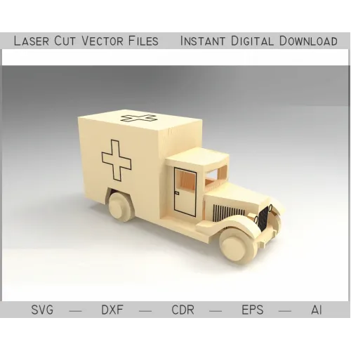  Vintage ambulance laserskåret vektor skabelon - SVG DXF CDR