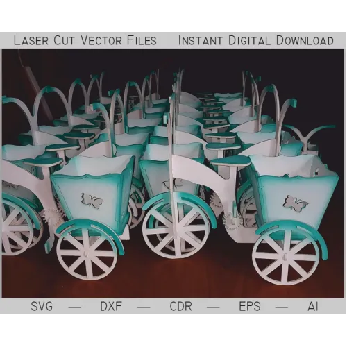  Minicykel med kurv laserskåret vektor skabelon til gaveræsker