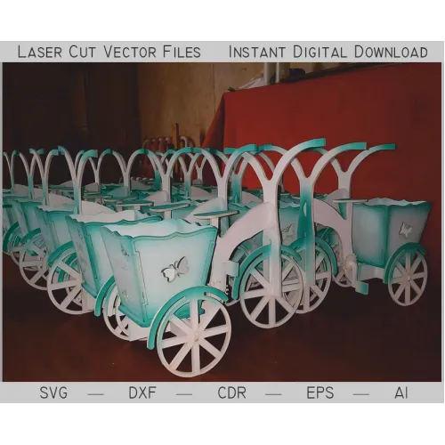  Minicykel med kurv laserskåret vektor skabelon til gaveræsker