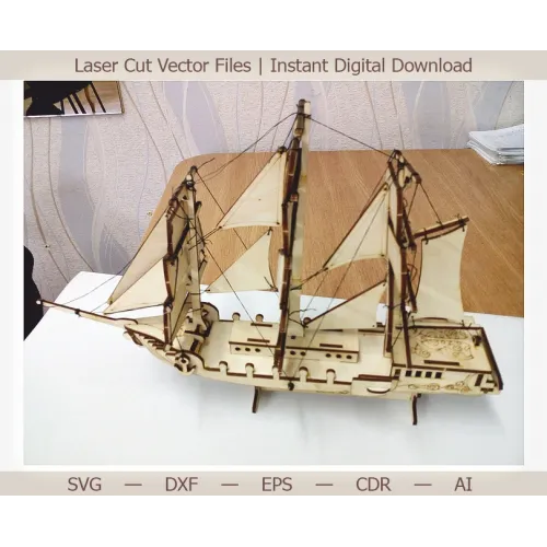  3D-sejlskib laserskåret vektorfil