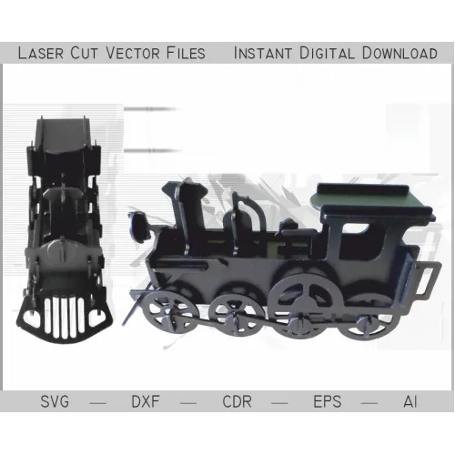  Damplokomotiv laserskåret vektorfil til 3D-model – SVG DXF AI EPS CDR