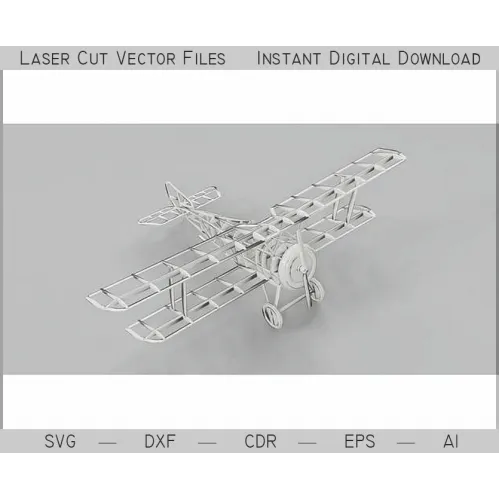  Hanriot Biplan Laser Cut Vector Skabelon - SVG DXF AI