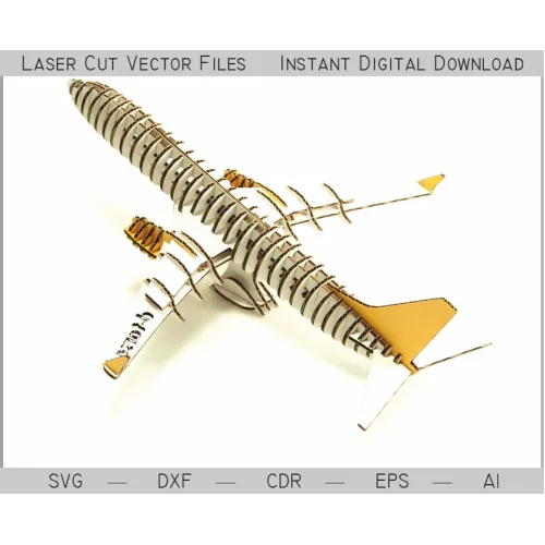 Laserskåret vektorskabelon til passagerfly — 3D-flymodel (SVG, DXF, AI)