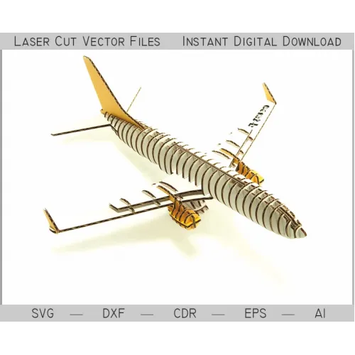  Laserskåret vektorskabelon til passagerfly — 3D-flymodel (SVG, DXF, AI)