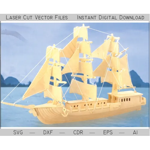  Sejlskib laserskåret vektorfil — 3D-modelskabelon