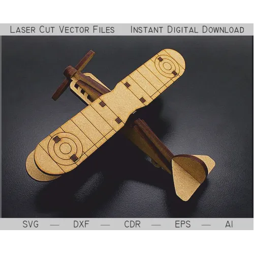 Vintage biplan laserskåret vektorfil til træmodelbyggesæt
