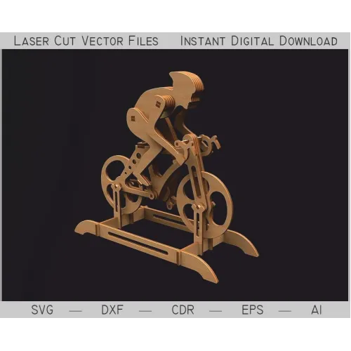  Cyklist laserskåret vektorfil — Mekanisk cykelmodel (SVG DXF AI)
