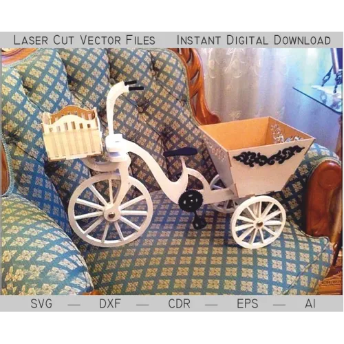  Cykel med kurv laserskåret vektor skabelon til dekorativ plantekasse