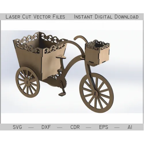  Vintage cykel blomstervogn laserskåret vektor skabelon