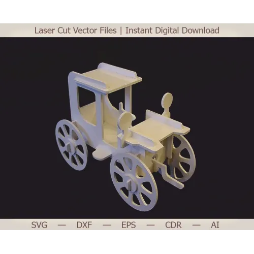  Laserskåret vektorfil med veteranvogn — 3D-model med plads til åbning