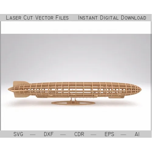  Luftskib laserskåret vektor skabelon — Vintage Zeppelin-model SVG DXF AI