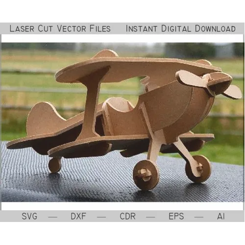  Vintage biplan laserskåret vektorfil SVG DXF AI EPS CDR