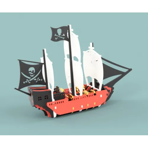  Piratskib laserskærefil - 3D-vektorskabelon