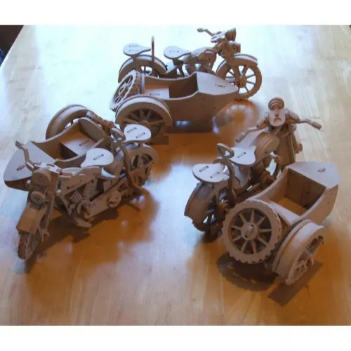  Vintage motorcykel med sidevogn - laserskåret vektorfil