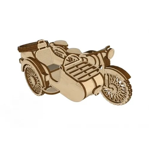  Vintage motorcykel med sidevogn laserskåret vektorfil