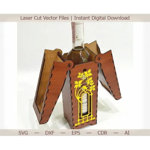  Modelo vetorial para corte a laser de caixa de garrafa de vinho — Download instantâneo