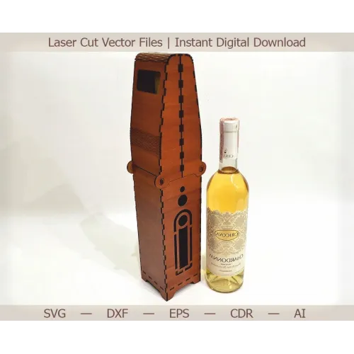  Modelo vetorial para corte a laser de caixa de garrafa de vinho — Download instantâneo